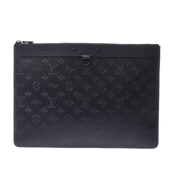 LOUIS Vuitton Monogram Shadow Pochettino Discovery M62903男士皮革手拿包未使用的银存储