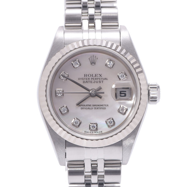 ROLEX Rolex Day Just 10P Diamond 79174NG Ladies WG / SS Watch Automatic Wall White Shell Diagram A-Rank Used Silgrin