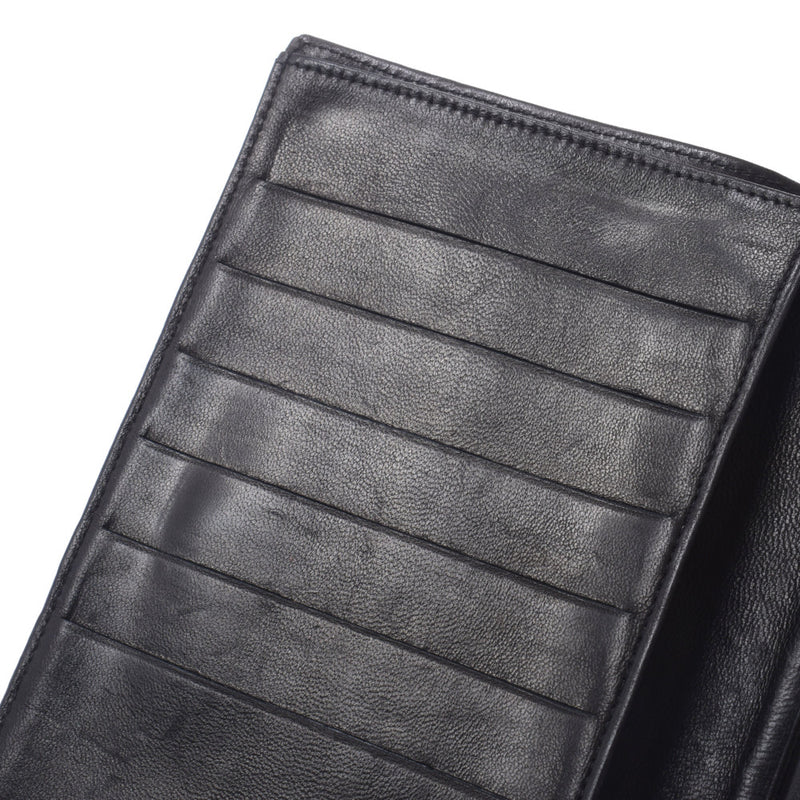 CHANEL Chanel Two-fold wallet black ladies Ramskin Long wallet B rank used Silgrin