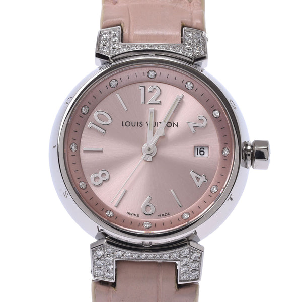 Louis Vuitton Louis Vuitton Tambool Brush Diamond PM Lag Diamond 12P Diamond Q121Y Women's SS / Leather Watch Quartz Pink Diameter A-Rank Used Sinkjo