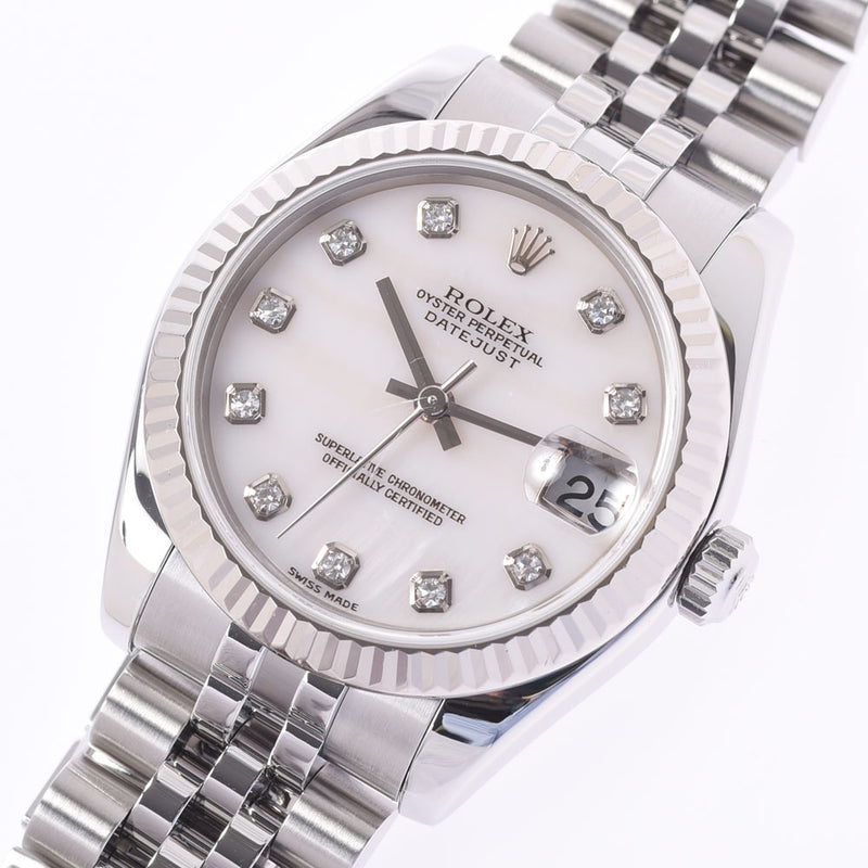 ROLEX ROLEX: Days Just-Juste 10P Diamond: 178274NG Ladies WG/SS WG/SS wristwatch: Pinkshell script: A-rank used silver