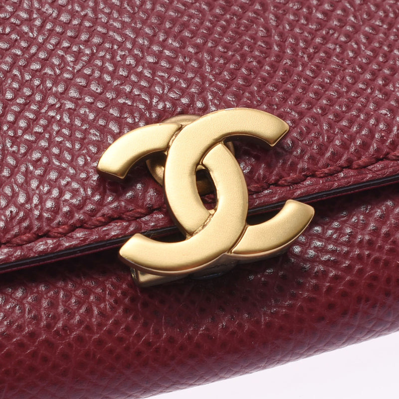 Chanel Chanel Coco Mark Purses Bordeaux Gold Bracket Unisex Leather Coin Case B Rank Used Sinkjo