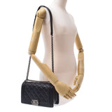 CHANEL シャネル ボーイシャネル チェーンショルダー 黒 アンティーク調シルバー金具 レディース ラムスキン ショルダーバッグ ABランク 中古 銀蔵
