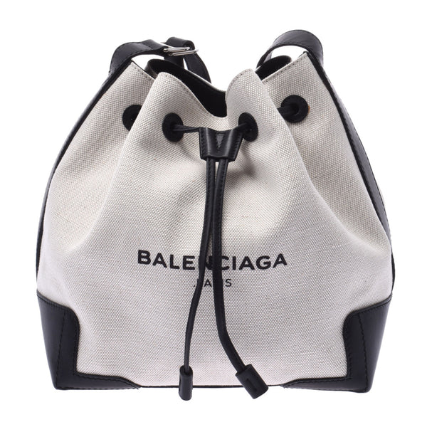 Balenciaga Balenciaga Navy bucket natural / black 409000 Womens Canvas / leather shoulder bag a