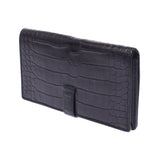 Hermes Baan Souffle black silver hardware oval alligator mat Long Wallet