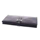 Hermes Baan Souffle black silver hardware oval alligator mat Long Wallet