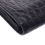 Hermes Baan Souffle black silver hardware oval alligator mat Long Wallet