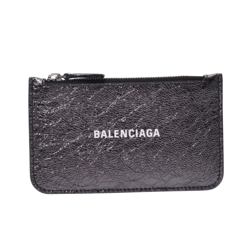 BALENCIAGA バレンシアガ ジップポケット付きカードホルダー ブラックシルバー系 594214 ユニセックス レザー カードケース Aランク 中古 銀蔵