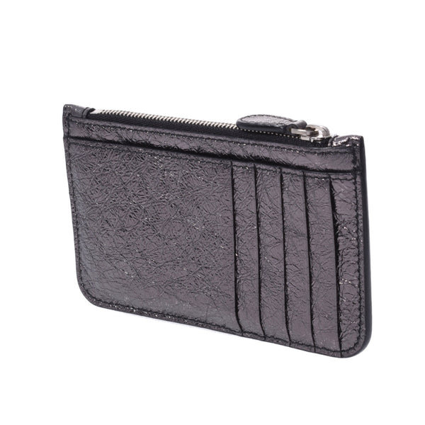 BALENCIAGA Valenciaga Zip Pocket Card Holder Black Silver type 594214 Unisex Leather Card Case A Rank used Ginzo