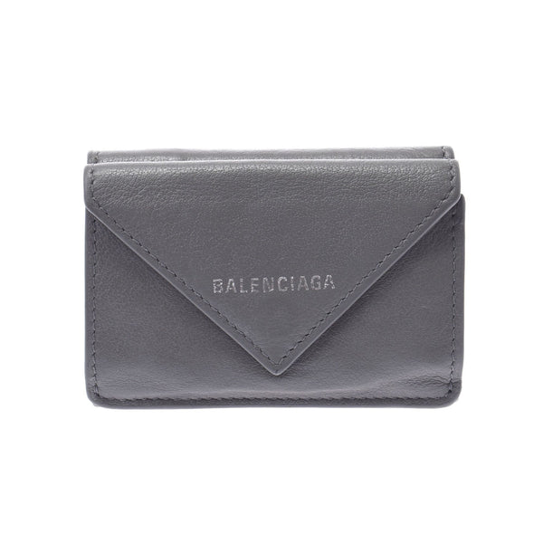 BALENCIAGA バレンシアガ ペーパーミニウォレット グレー 391446 レディース レザー 三つ折り財布 Bランク 中古 銀蔵