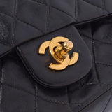 CHANEL Chanel Matrasse Chain Shoulder Double Lid 25cm Black Gold Bracket Ladies Ram Skin Shoulder Bag B Rank Used Ginzo