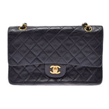 CHANEL Chanel Matrasse Chain Shoulder Double Lid 25cm Black Gold Bracket Ladies Ram Skin Shoulder Bag B Rank Used Ginzo