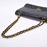 CHANEL Chanel Matrasse Chain Shoulder Double Lid 25cm Black Gold Bracket Ladies Ram Skin Shoulder Bag B Rank Used Ginzo