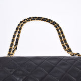 CHANEL Chanel Matrasse Chain Shoulder Double Lid 25cm Black Gold Bracket Ladies Ram Skin Shoulder Bag B Rank Used Ginzo