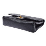 CHANEL Chanel Matrasse Chain Shoulder Double Lid 25cm Black Gold Bracket Ladies Ram Skin Shoulder Bag B Rank Used Ginzo