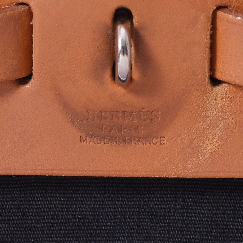 HERMES エルメス エールバッグ PM 2WAY 黒/ベージュ シルバー金具 □D刻印(2000年頃) ユニセックス キャンバス レザー ハンドバッグ Bランク 中古 銀蔵