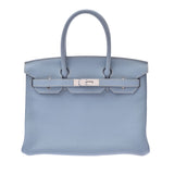 爱马仕爱马仕伯金30蓝色戒指银支架□P雕刻（2012年）女士托里昂·莱曼斯手提包A级使用Ginzo
