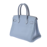 爱马仕爱马仕伯金30蓝色戒指银支架□P雕刻（2012年）女士托里昂·莱曼斯手提包A级使用Ginzo