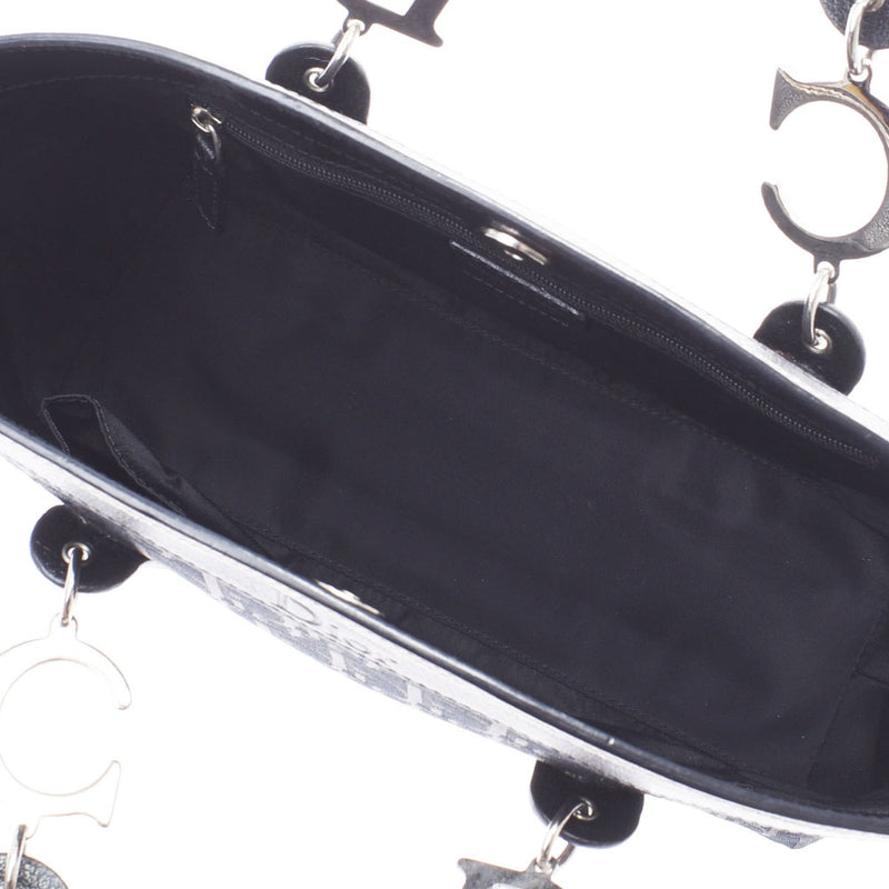 CHRISTIAN DIOR クリスチャンディオール トロッター柄 植物柄刺繍 黒 シルバー金具 レディース ジャガード ハンドバッグ ABランク 中古 銀蔵