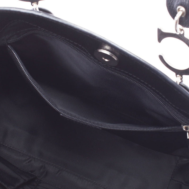 CHRISTIAN DIOR クリスチャンディオール トロッター柄 植物柄刺繍 黒 シルバー金具 レディース ジャガード ハンドバッグ ABランク 中古 銀蔵