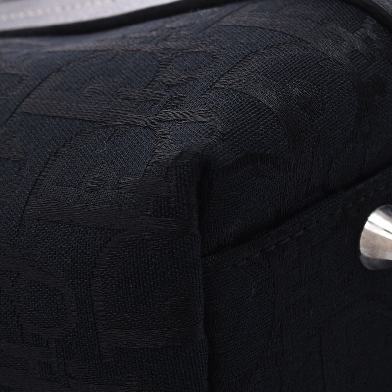 CHRISTIAN DIOR クリスチャンディオール トロッター柄 植物柄刺繍 黒 シルバー金具 レディース ジャガード ハンドバッグ ABランク 中古 銀蔵