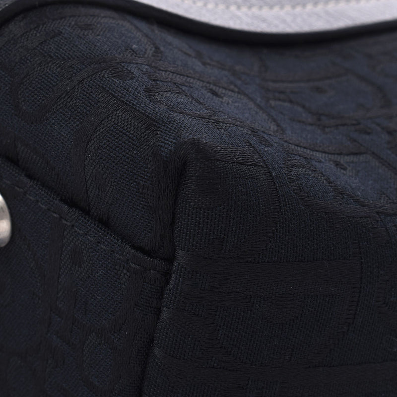 CHRISTIAN DIOR クリスチャンディオール トロッター柄 植物柄刺繍 黒 シルバー金具 レディース ジャガード ハンドバッグ ABランク 中古 銀蔵