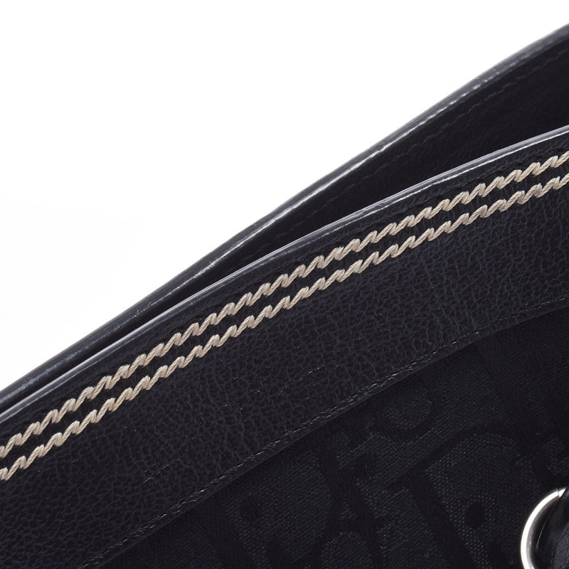 CHRISTIAN DIOR クリスチャンディオール トロッター柄 植物柄刺繍 黒 シルバー金具 レディース ジャガード ハンドバッグ ABランク 中古 銀蔵