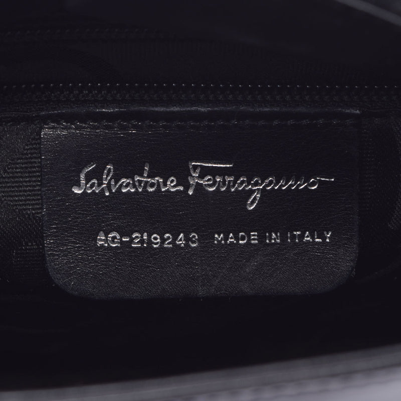 Salvatore Ferragamo Ferragamo 2Way肩带黑色银色支架女士皮革手提包级别用Ginzo