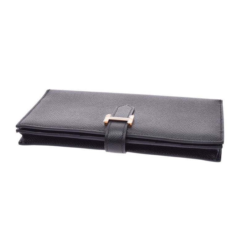 HERMES Hermes Bears France Black Rose Gold Bracket D (Around 2019) Ladies Vo Epson Long Wallet New Used Ginzo