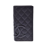 CHANEL シャネル カンボンライン 黒/黒 レディース ラムスキン/エナメル  長財布 新同 中古 銀蔵