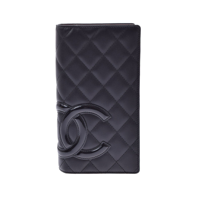 CHANEL Chanel Cambon Line Black/Black Ladies Ram Skin/Enamel Long Wallet New Used Ginzo