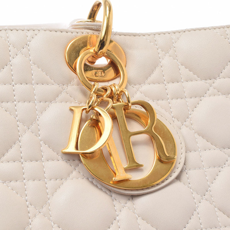 CHRISTIAN DIOR クリスチャンディオール カナージュバッグ アイボリー ゴールド金具 レディース ラムスキン ハンドバッグ Bランク 中古 銀蔵