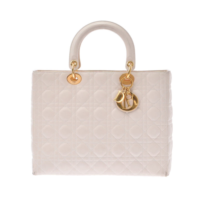 CHRISTIAN DIOR クリスチャンディオール カナージュバッグ アイボリー ゴールド金具 レディース ラムスキン ハンドバッグ Bランク 中古 銀蔵