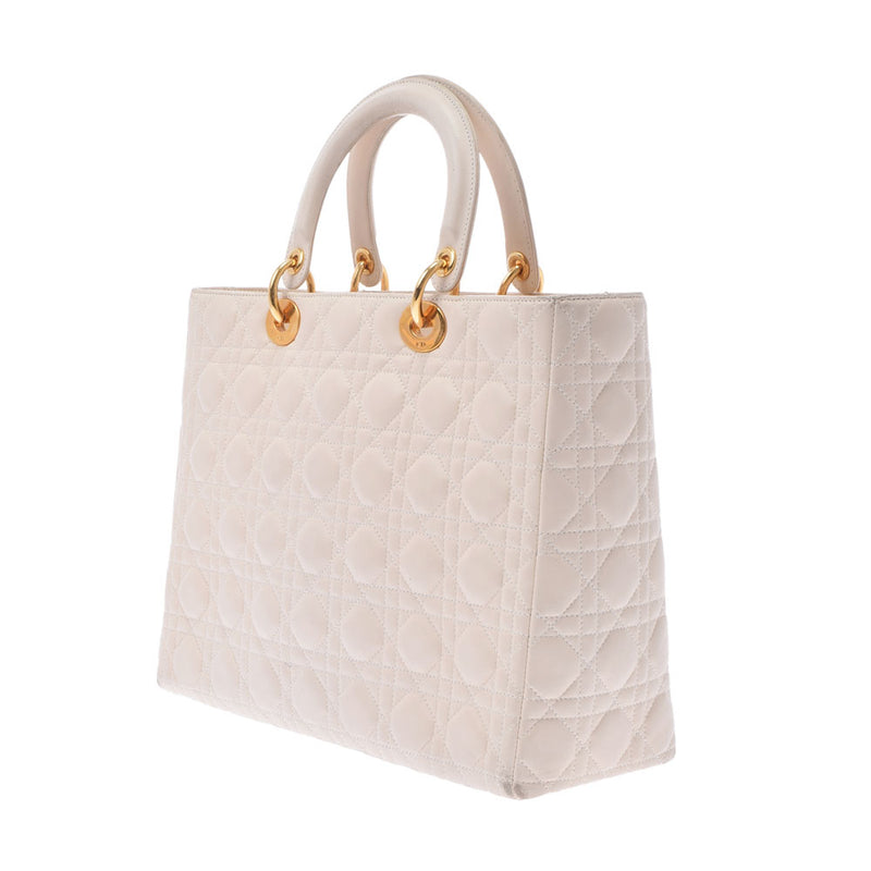 CHRISTIAN DIOR クリスチャンディオール カナージュバッグ アイボリー ゴールド金具 レディース ラムスキン ハンドバッグ Bランク 中古 銀蔵