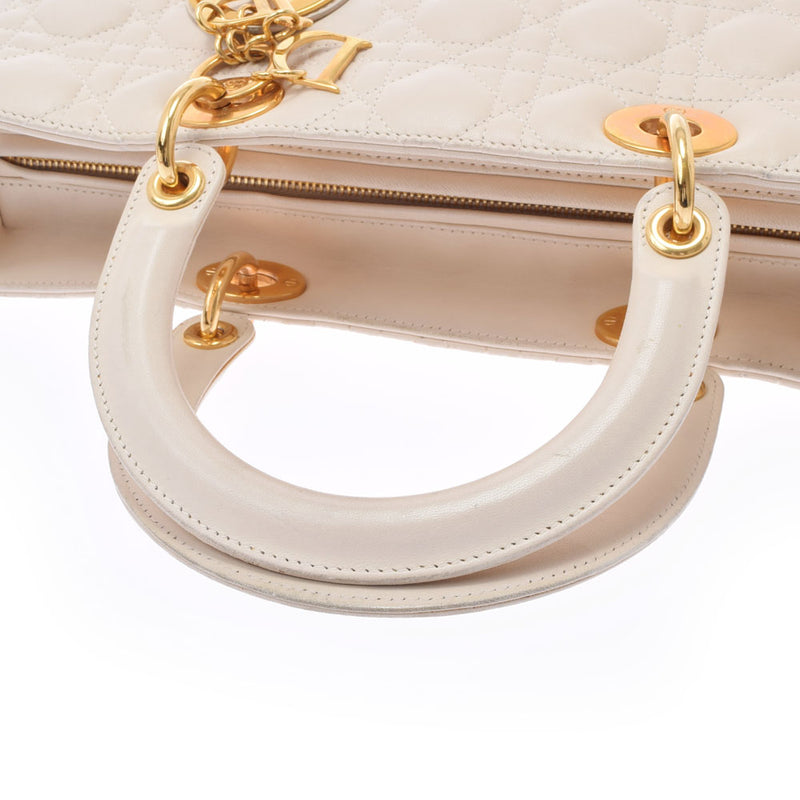 CHRISTIAN DIOR クリスチャンディオール カナージュバッグ アイボリー ゴールド金具 レディース ラムスキン ハンドバッグ Bランク 中古 銀蔵