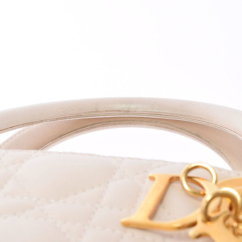 CHRISTIAN DIOR クリスチャンディオール カナージュバッグ アイボリー ゴールド金具 レディース ラムスキン ハンドバッグ Bランク 中古 銀蔵