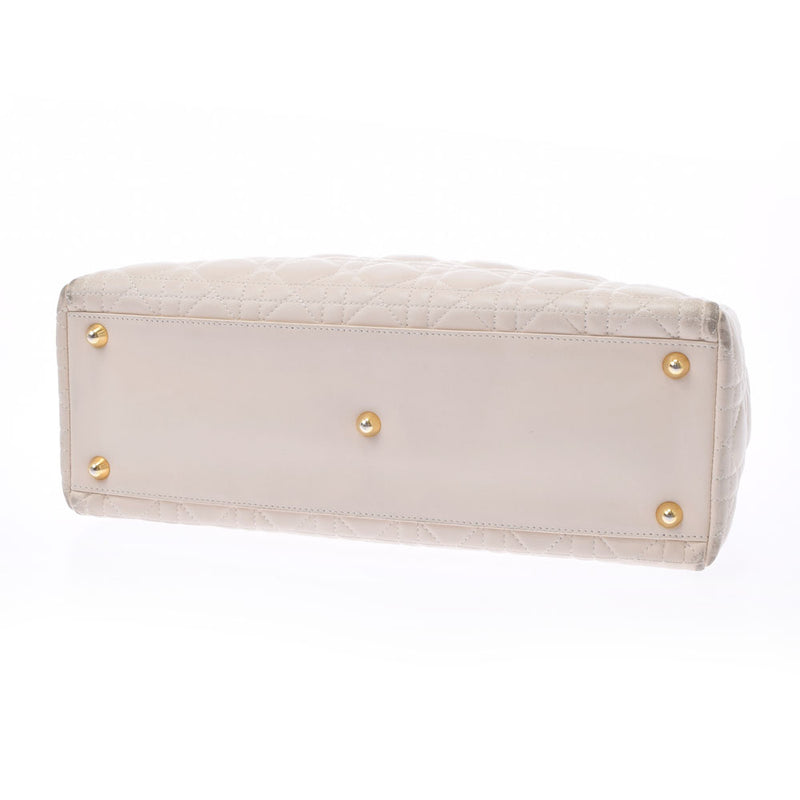 CHRISTIAN DIOR クリスチャンディオール カナージュバッグ アイボリー ゴールド金具 レディース ラムスキン ハンドバッグ Bランク 中古 銀蔵