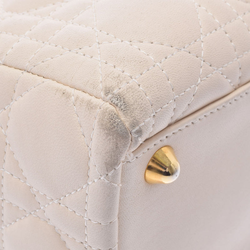 CHRISTIAN DIOR クリスチャンディオール カナージュバッグ アイボリー ゴールド金具 レディース ラムスキン ハンドバッグ Bランク 中古 銀蔵