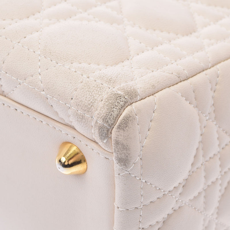 CHRISTIAN DIOR クリスチャンディオール カナージュバッグ アイボリー ゴールド金具 レディース ラムスキン ハンドバッグ Bランク 中古 銀蔵