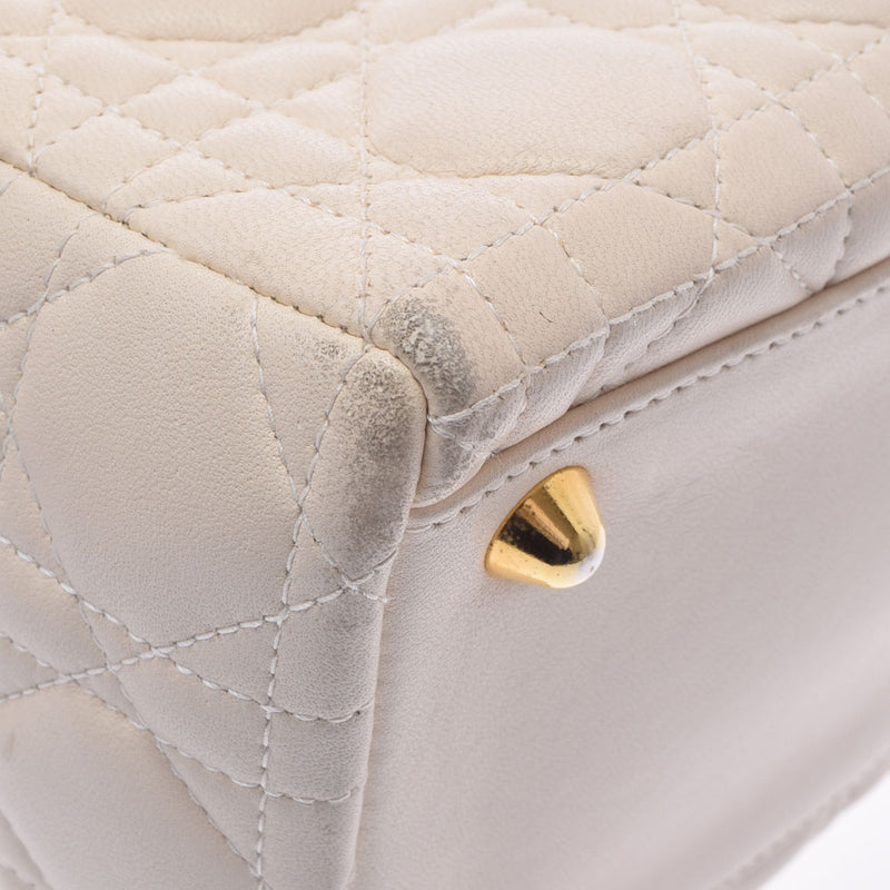 CHRISTIAN DIOR クリスチャンディオール カナージュバッグ アイボリー ゴールド金具 レディース ラムスキン ハンドバッグ Bランク 中古 銀蔵