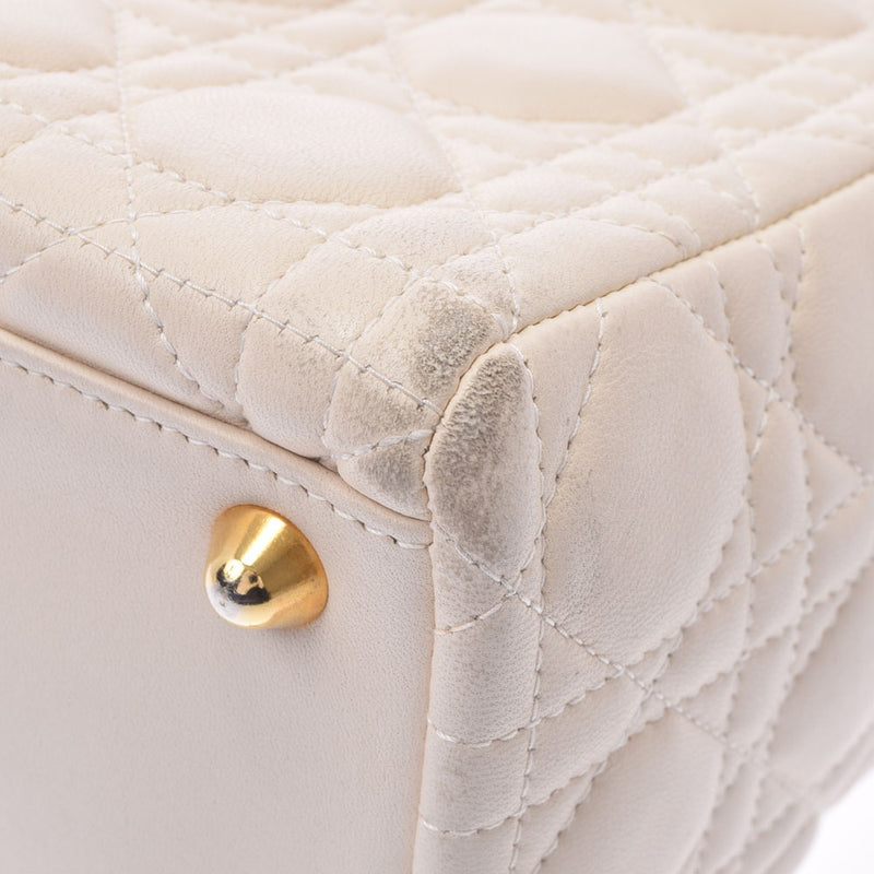 CHRISTIAN DIOR クリスチャンディオール カナージュバッグ アイボリー ゴールド金具 レディース ラムスキン ハンドバッグ Bランク 中古 銀蔵