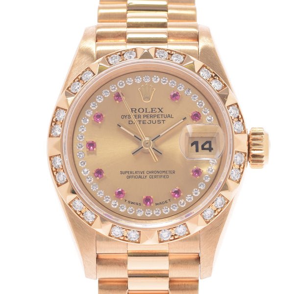 ROLEX Rolex Date Just Milliard Diamond 69258 Ladies YG Watch Automatic Champagne Dial A Rank Used Ginzo