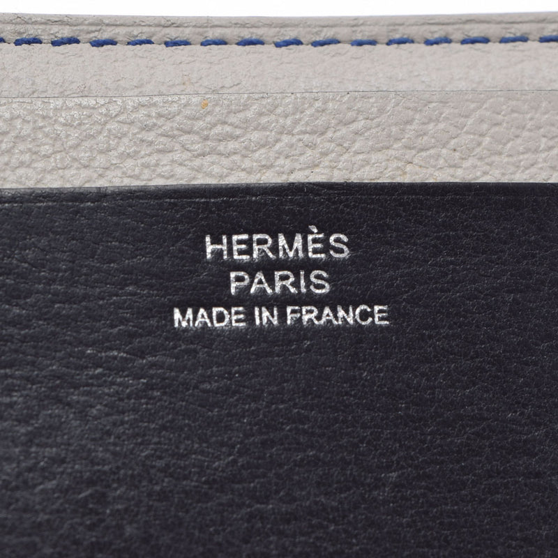 Hermes City 4CC Pass Case Tricolor Black/Gray/Blue D engraved 