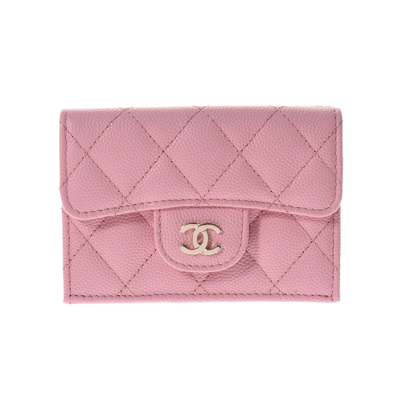 CHANEL Chanel Matrasse Compact Wallet Pink Gold Bracket Ladies Caviar Skin Three Fold Wallet New Used Ginzo