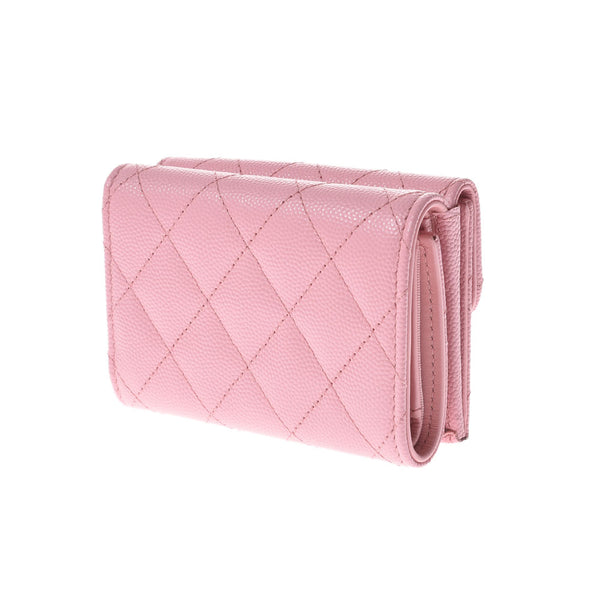 CHANEL Chanel Matrasse Compact Wallet Pink Gold Bracket Ladies Caviar Skin Three Fold Wallet New Used Ginzo