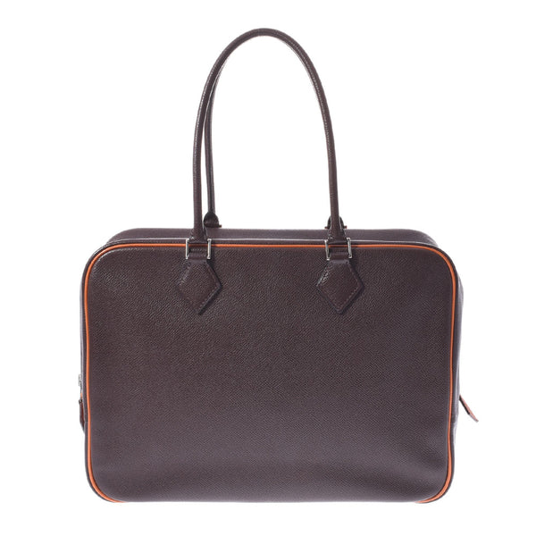HERMES エルメス プリュム32 バイカラー カカオ/オレンジ シルバー金具 □J刻印(2006年頃) レディース ヴォーエプソン ハンドバッグ Bランク 中古 銀蔵