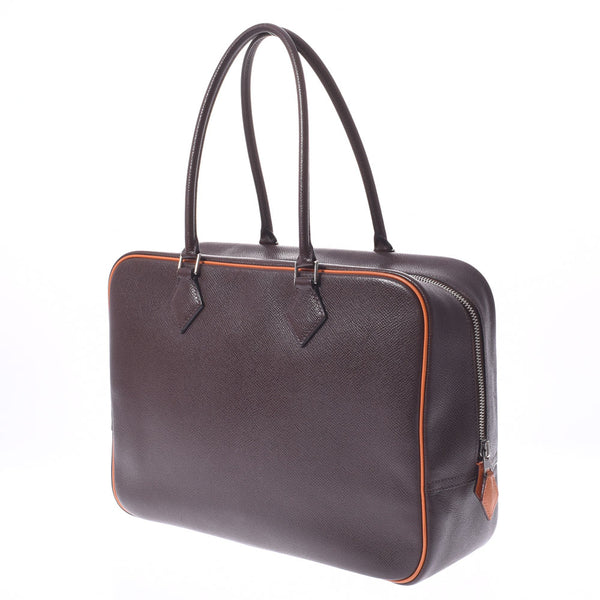 HERMES エルメス プリュム32 バイカラー カカオ/オレンジ シルバー金具 □J刻印(2006年頃) レディース ヴォーエプソン ハンドバッグ Bランク 中古 銀蔵