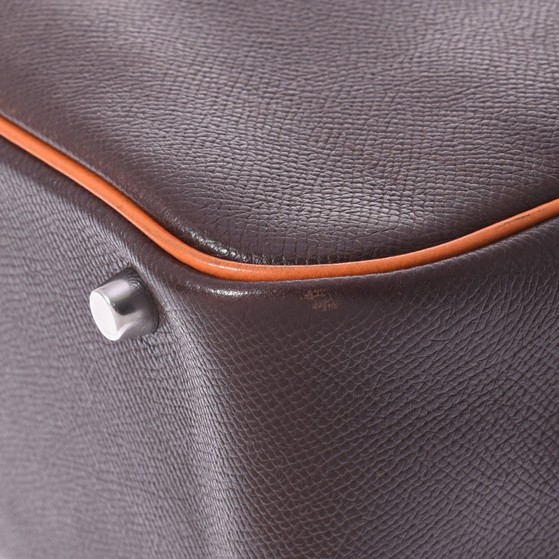 HERMES エルメス プリュム32 バイカラー カカオ/オレンジ シルバー金具 □J刻印(2006年頃) レディース ヴォーエプソン ハンドバッグ Bランク 中古 銀蔵