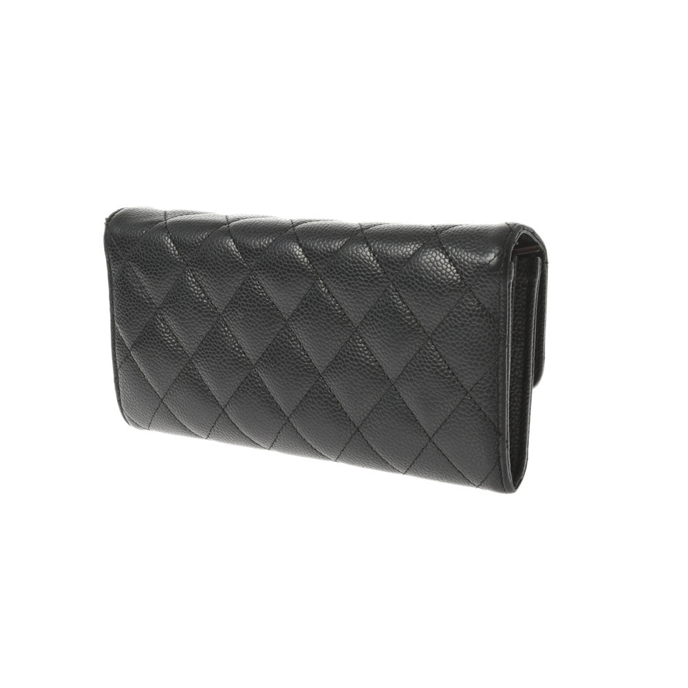 CHANEL シャネル マトラッセ ロングフラップウォレット 黒 ゴールド 
