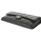 CHANEL シャネル マトラッセ ロングフラップウォレット 黒 ゴールド金具 A80758 レディース キャビアスキン 長財布 Bランク 中古 銀蔵